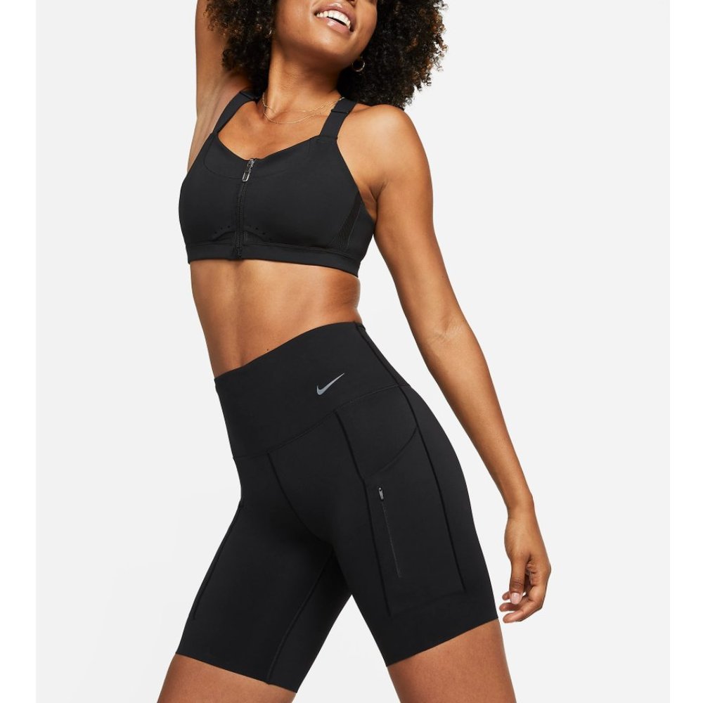 🏷️NWT Nike Go Firm-Support High-Waisted 8" Biker Shorts w/ Pockets In Black 🖤